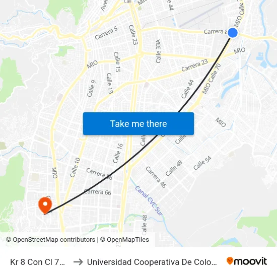 Kr 8 Con Cl 70_1 to Universidad Cooperativa De Colombia map
