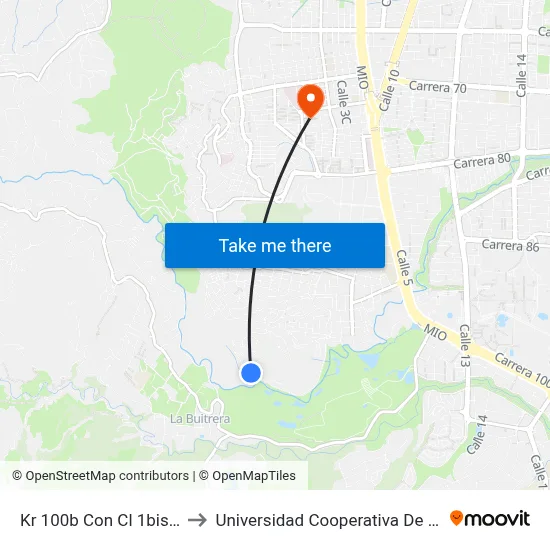 Kr 100b Con Cl 1bis Oe_P1 to Universidad Cooperativa De Colombia map