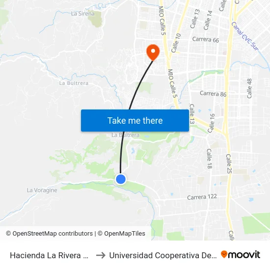 Hacienda La Rivera Emcali_2 to Universidad Cooperativa De Colombia map
