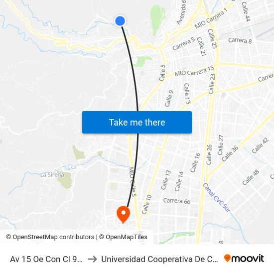 Av 15 Oe Con Cl 9 Oe_1 to Universidad Cooperativa De Colombia map