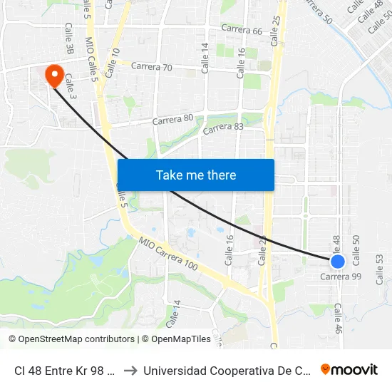 Cl 48 Entre Kr 98 Y 98b to Universidad Cooperativa De Colombia map