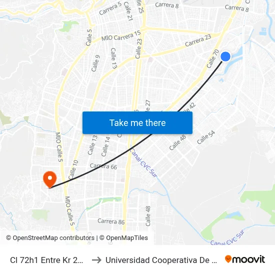 Cl 72h1 Entre Kr 26 Y 25g to Universidad Cooperativa De Colombia map