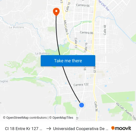 Cl 18 Entre Kr 127 Y 130_2 to Universidad Cooperativa De Colombia map