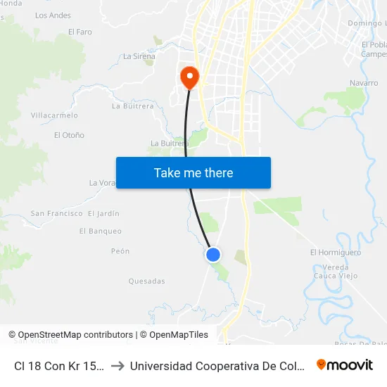 Cl 18 Con Kr 159_1 to Universidad Cooperativa De Colombia map