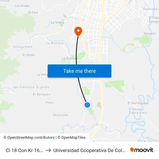 Cl 18 Con Kr 168_1 to Universidad Cooperativa De Colombia map