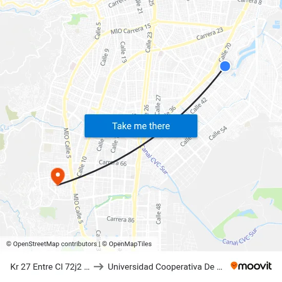 Kr 27 Entre Cl 72j2 Y 72j1 to Universidad Cooperativa De Colombia map