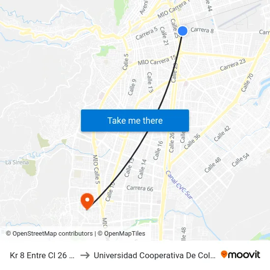Kr 8 Entre Cl 26 Y 28 to Universidad Cooperativa De Colombia map