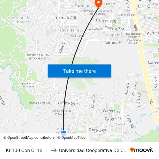 Kr 100 Con Cl 1e Oe_P2 to Universidad Cooperativa De Colombia map