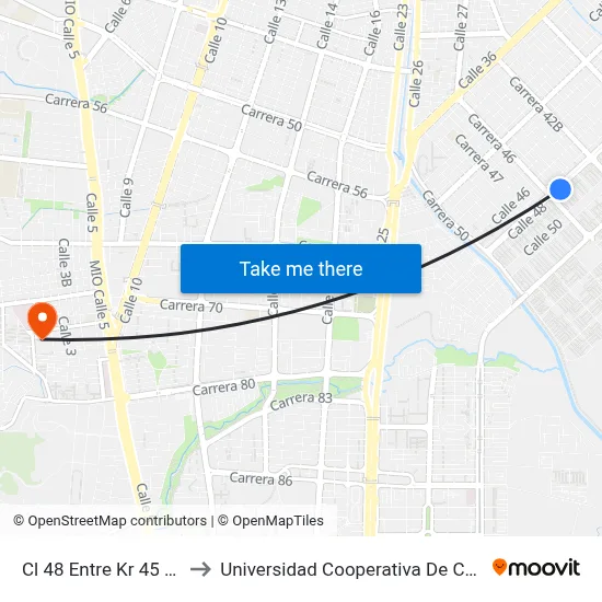 Cl 48 Entre Kr 45 Y 44a to Universidad Cooperativa De Colombia map