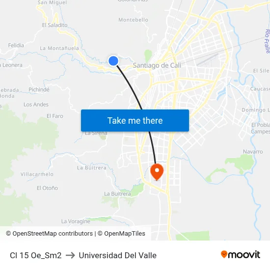 Cl 15 Oe_Sm2 to Universidad Del Valle map