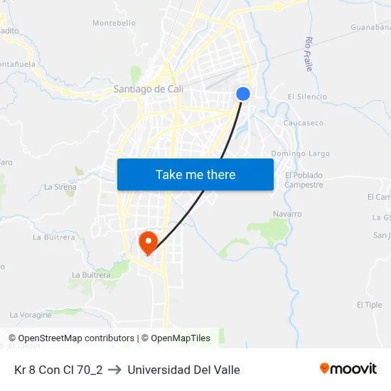 Kr 8 Con Cl 70_2 to Universidad Del Valle map