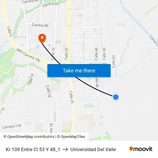 Kr 109 Entre Cl 53 Y 48_1 to Universidad Del Valle map