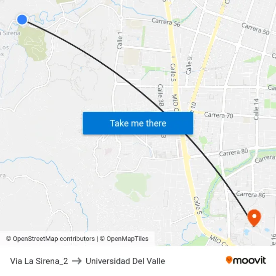 Via La Sirena_2 to Universidad Del Valle map