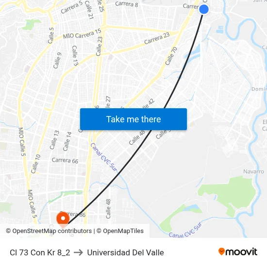 Cl 73 Con Kr 8_2 to Universidad Del Valle map