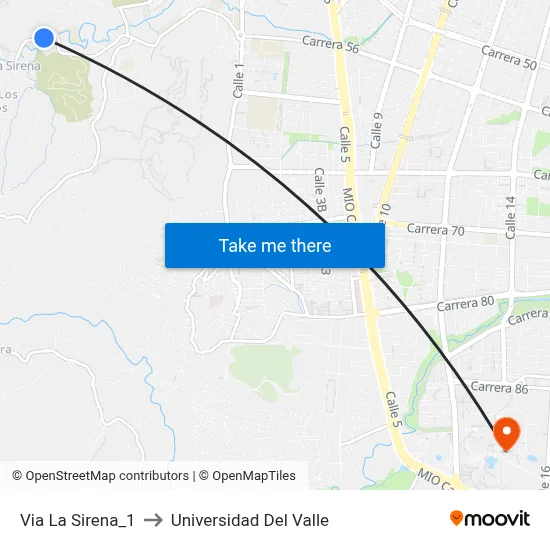Via La Sirena_1 to Universidad Del Valle map