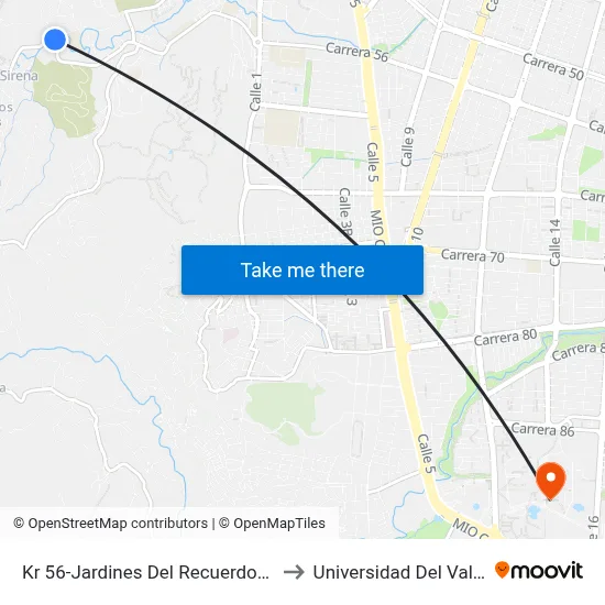Kr 56-Jardines Del Recuerdo_2 to Universidad Del Valle map