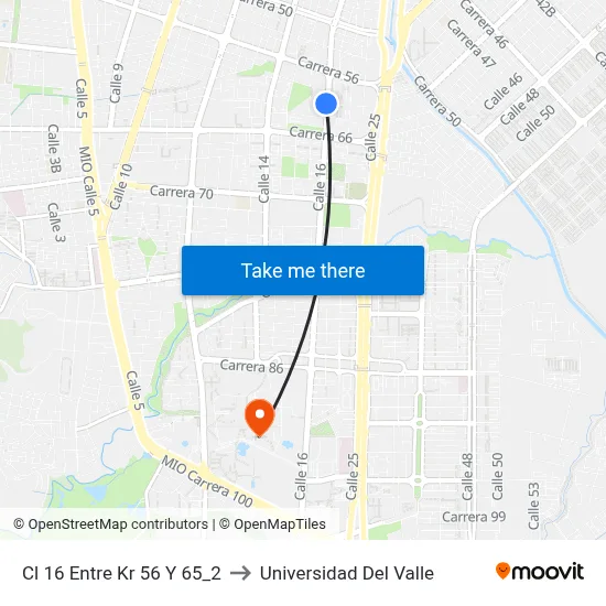 Cl 16 Entre Kr 56 Y 65_2 to Universidad Del Valle map