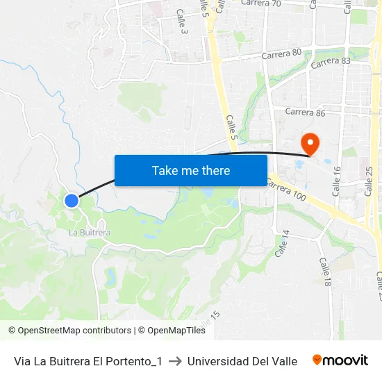 Via La Buitrera El Portento_1 to Universidad Del Valle map