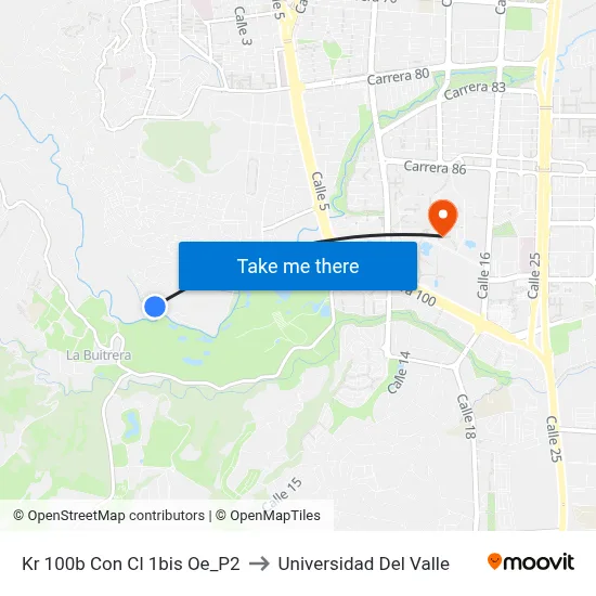 Kr 100b Con Cl 1bis Oe_P2 to Universidad Del Valle map