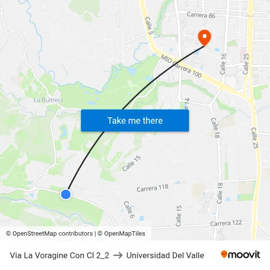 Via La Voragine Con Cl 2_2 to Universidad Del Valle map