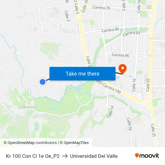 Kr 100 Con Cl 1e Oe_P2 to Universidad Del Valle map