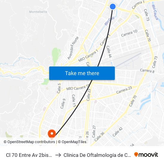 Cl 70 Entre Av 2bis Y 2n to Clínica De Oftalmología de Cali S.A map