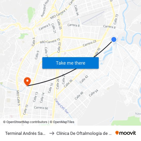 Terminal Andrés Sanín C4 to Clínica De Oftalmología de Cali S.A map