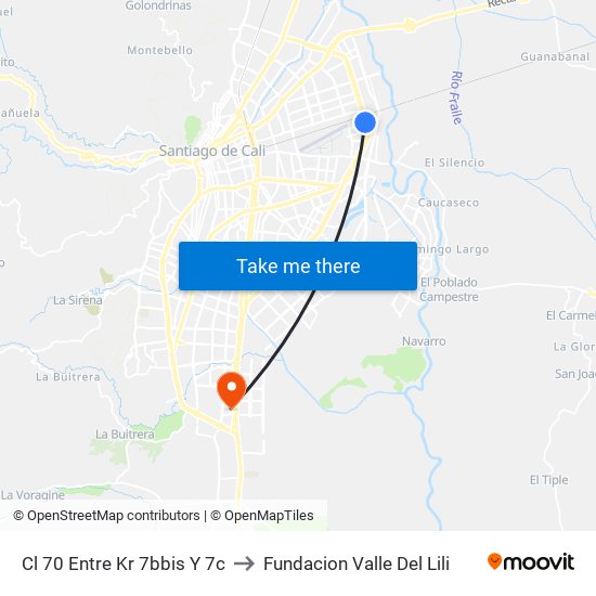 Cl 70 Entre Kr 7bbis Y 7c to Fundacion Valle Del Lili map