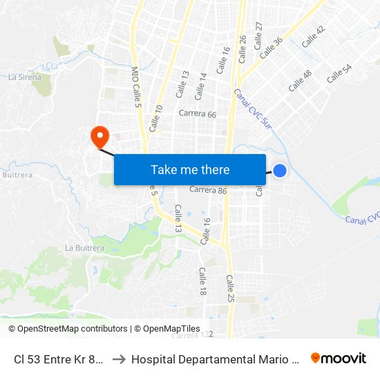 Cl 53 Entre Kr 83e Y 83c to Hospital Departamental Mario Correa Rengifo map
