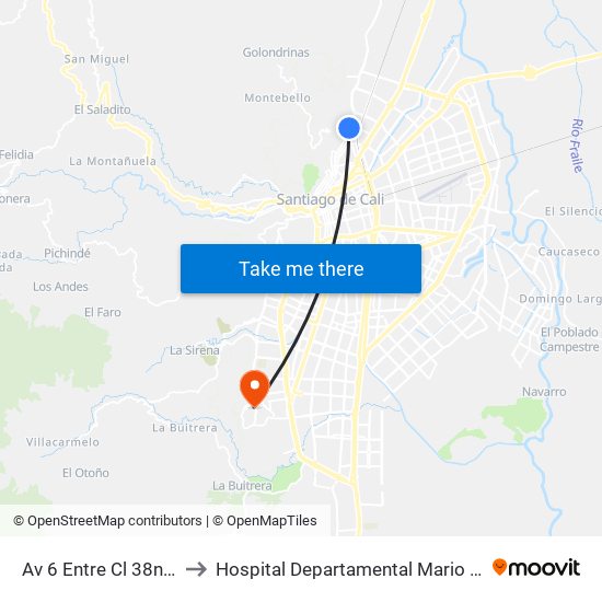 Av 6 Entre Cl 38n Y 36n P1 to Hospital Departamental Mario Correa Rengifo map