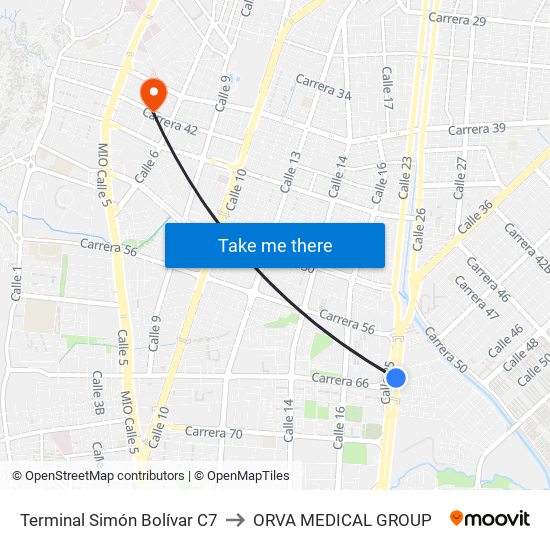 Terminal Simón Bolívar C7 to ORVA MEDICAL GROUP map