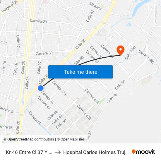 Kr 46 Entre Cl 37 Y 36 to Hospital Carlos Holmes Trujillo map