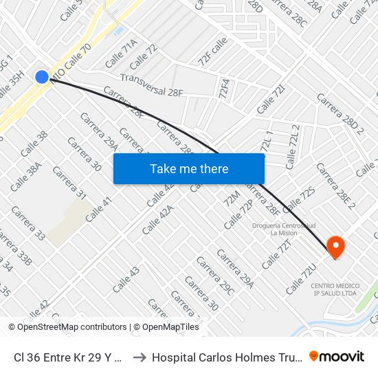 Cl 36 Entre Kr 29 Y 29c to Hospital Carlos Holmes Trujillo map