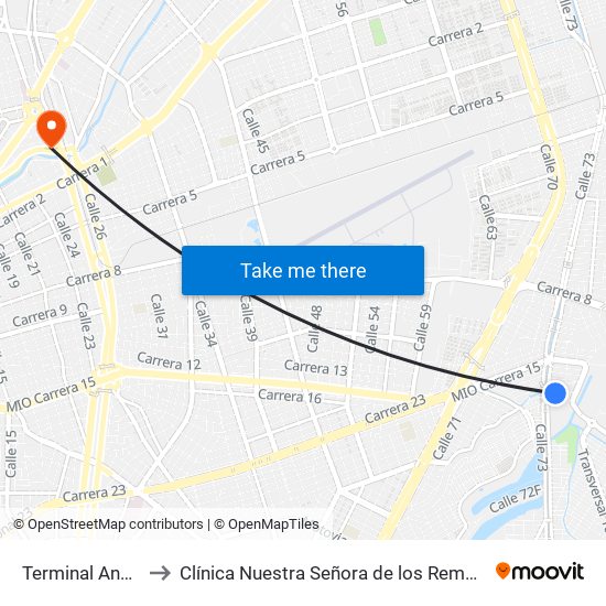 Terminal Andrés Sanín C4 to Clínica Nuestra Señora de los Remedios (Clínica de los Remedios) map