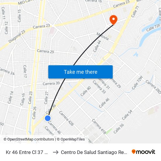 Kr 46 Entre Cl 37 Y 36 to Centro De Salud Santiago Rengifo map