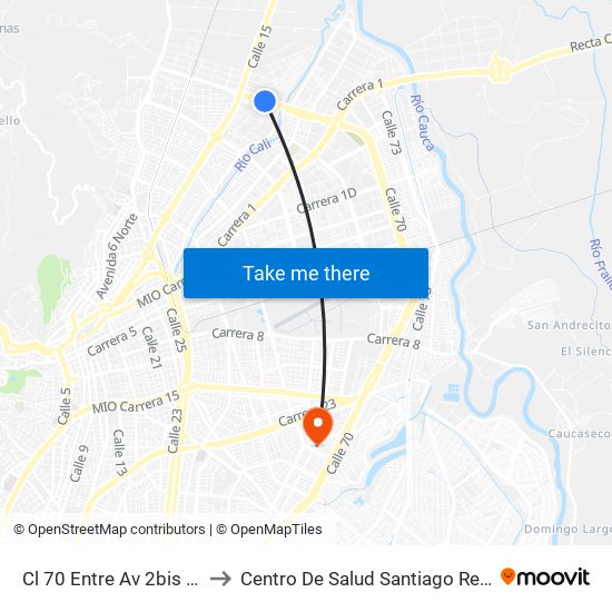 Cl 70 Entre Av 2bis Y 2n to Centro De Salud Santiago Rengifo map