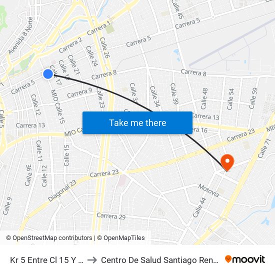 Kr 5 Entre Cl 15  Y 16 to Centro De Salud Santiago Rengifo map