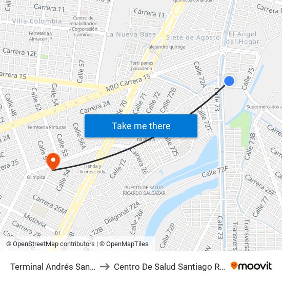 Terminal Andrés Sanín C4 to Centro De Salud Santiago Rengifo map