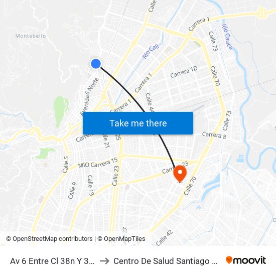 Av 6 Entre Cl 38n Y 36n P1 to Centro De Salud Santiago Rengifo map