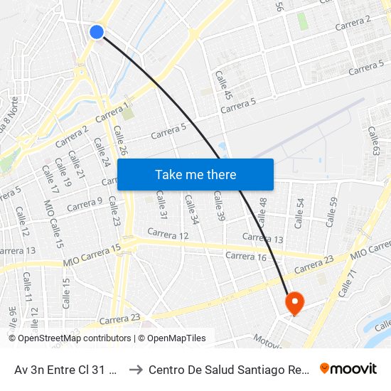 Av 3n Entre Cl 31 Y 30 to Centro De Salud Santiago Rengifo map