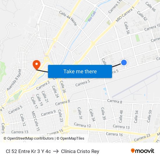 Cl 52 Entre Kr 3 Y 4c to Clínica Cristo Rey map