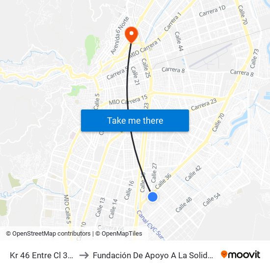 Kr 46 Entre Cl 37 Y 36 to Fundación De Apoyo A La Solidaridad Fas map