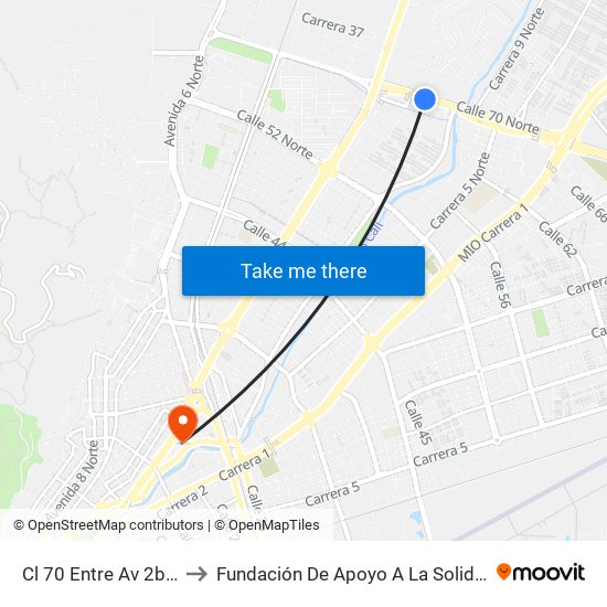 Cl 70 Entre Av 2bis Y 2n to Fundación De Apoyo A La Solidaridad Fas map