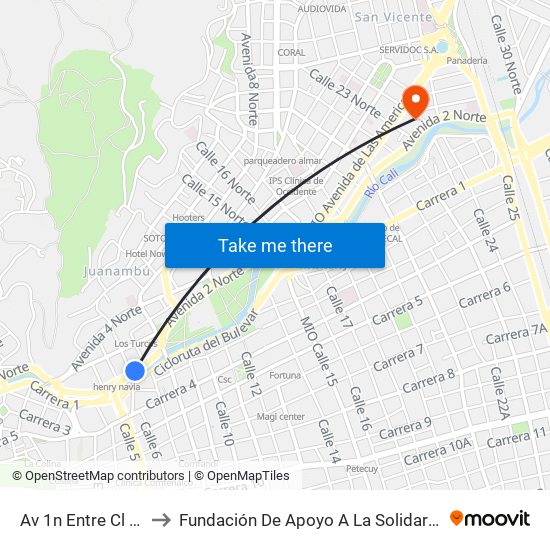 Av 1n Entre Cl 7 Y 6 to Fundación De Apoyo A La Solidaridad Fas map