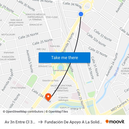 Av 3n Entre Cl 31 Y 30 to Fundación De Apoyo A La Solidaridad Fas map