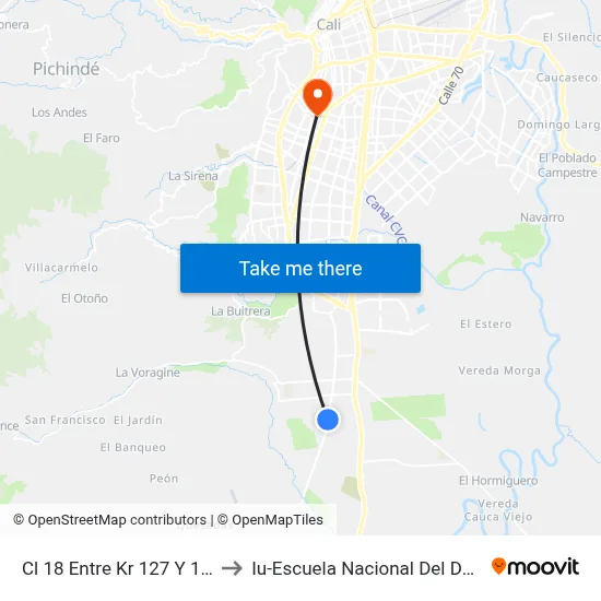 Cl 18 Entre Kr 127 Y 130_1 to Iu-Escuela Nacional Del Deporte map
