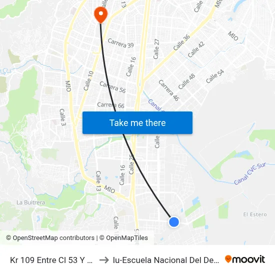 Kr 109 Entre Cl 53 Y 48_1 to Iu-Escuela Nacional Del Deporte map