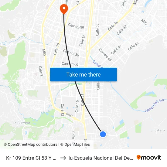Kr 109 Entre Cl 53 Y 48_2 to Iu-Escuela Nacional Del Deporte map