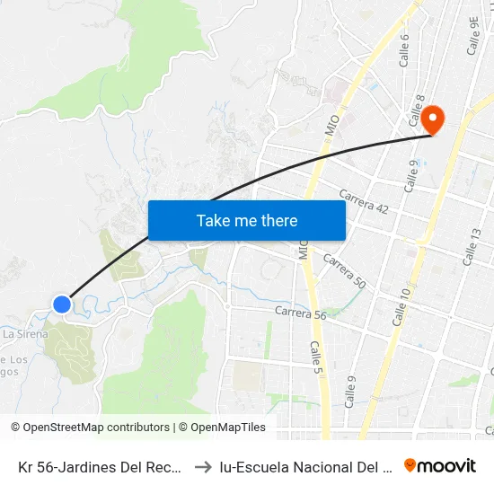Kr 56-Jardines Del Recuerdo_2 to Iu-Escuela Nacional Del Deporte map