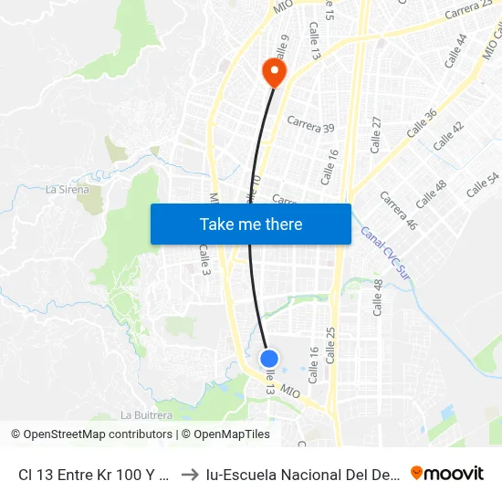 Cl 13 Entre Kr 100 Y 86_2 to Iu-Escuela Nacional Del Deporte map